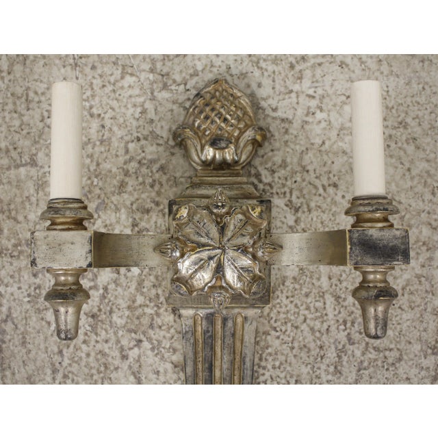 Italian Pair Silver Gilt Wood Italian Lighted Wall Sconces For Sale - Image 3 of 10