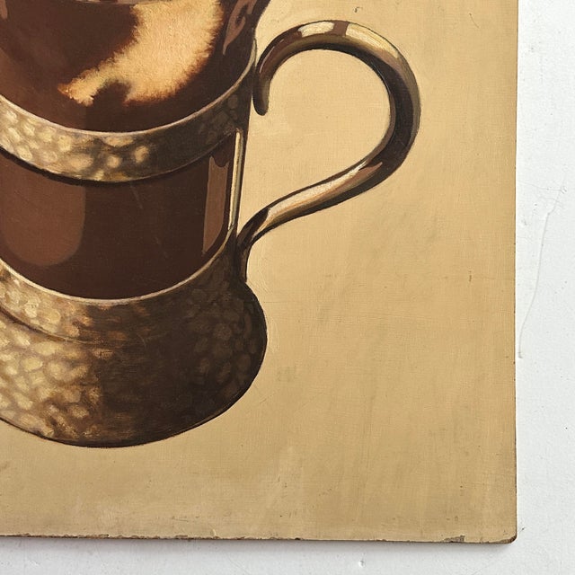 1950s Vintage Hyperrealist Monochromatic Illustration of Soda in a Glass Mug, Signed (Oil on Board) For Sale - Image 5 of 6