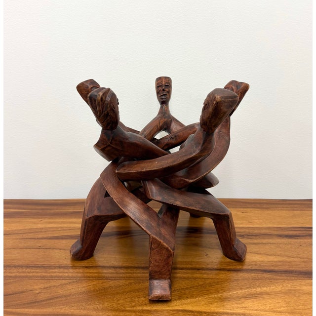 African Vintage Hand Carved Wooden African Unity Sculpture For Sale - Image 3 of 6