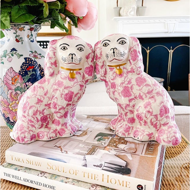 Pink Pink Floral Staffordshire Style Spaniel Dog Figurines - a Pair For Sale - Image 8 of 8