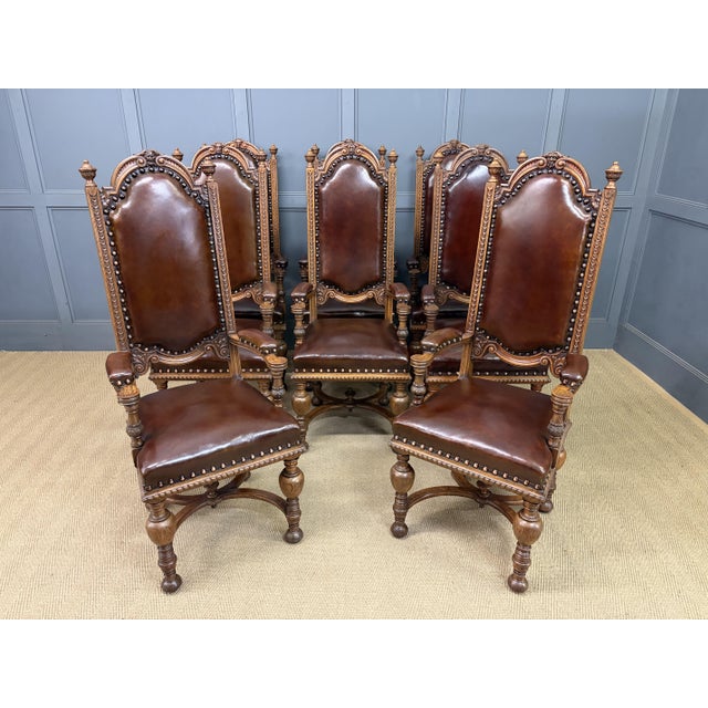 Carved Oak High Back Chairs, 1900, Set of 8 For Sale - Image 18 of 18