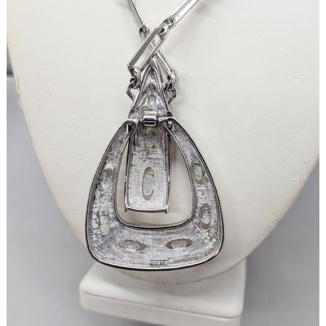 Monet Vintage 1970s Signed Monet Rhodium Plated Buckle Pendant Necklace For Sale - Image 4 of 7