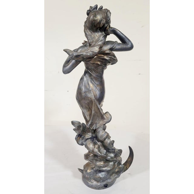 Early 20th Century Antique French 20thC Young Lady Art Nouveau Bronzed Metal Sculpture Figure Woman For Sale - Image 5 of 13