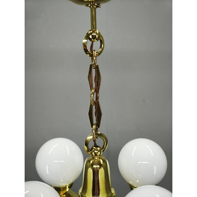 Vintage Czech Art Deco Brass and Opaline Glass Globe Pendant Light, 1920s For Sale - Image 11 of 15