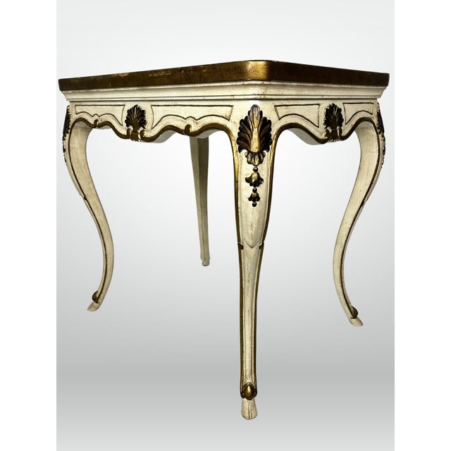 Florentine Hand Painted Gold Shell Detail Tea Table Mid-Century Hoof Foot For Sale - Image 4 of 12