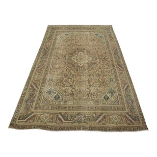 Tabriz Rug 7’9” X 10’11” Pink Wool Vintage Distressed Hand-Knotted Carpet For Sale