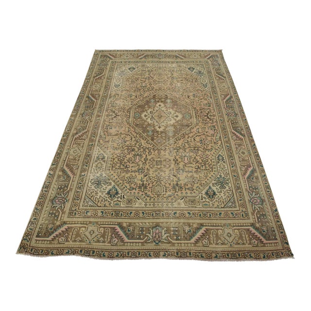 Tabriz Rug 7’9” X 10’11” Pink Wool Vintage Distressed Hand-Knotted Carpet For Sale