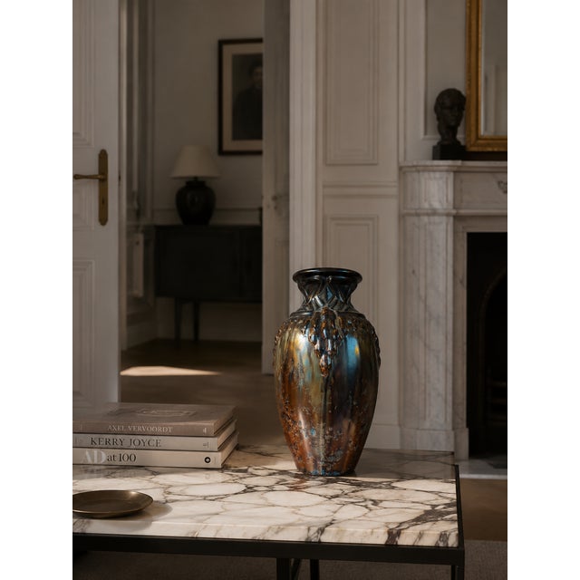 Ceramic 1930s Large Art Deco Stoneware Vase by Mougin Nancy, Bronze Flambé & Crystalline Glaze For Sale - Image 7 of 7