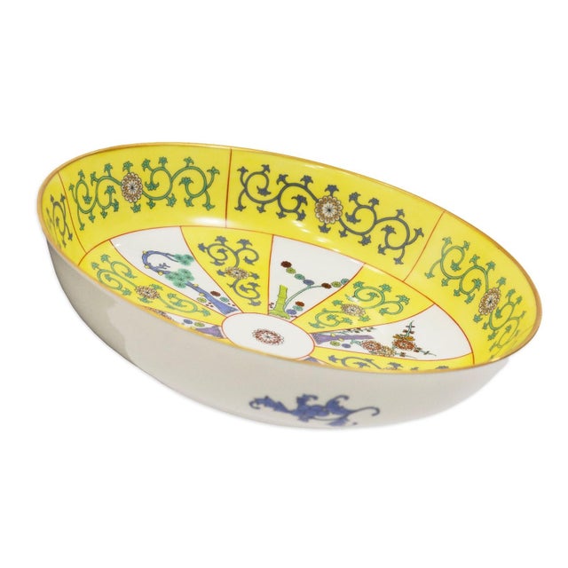 Folk Art Yellow Dynasty 10' Round Vegetable Bowl by Herand For Sale - Image 3 of 6