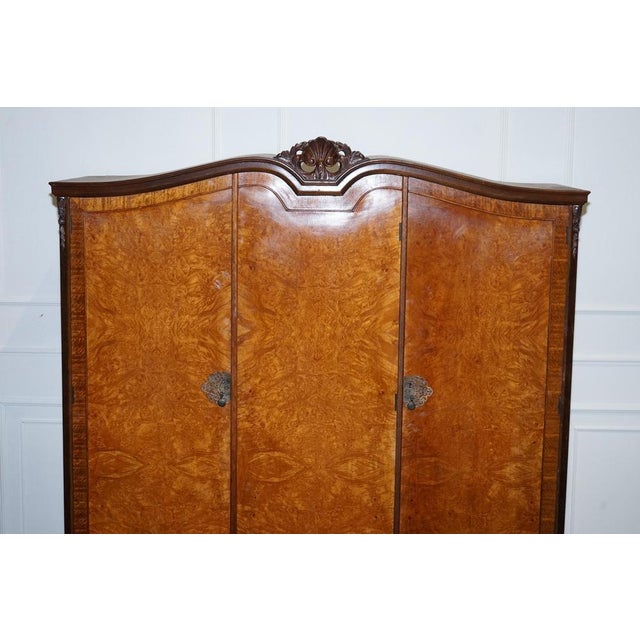 Burr Walnut Triple Wardrobe with Queen Anne Legs For Sale - Image 3 of 18