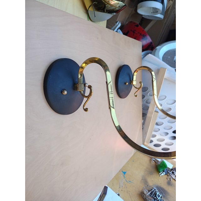 Hollywood Regency Custom Made Brass Candelabra Sconces a Pair For Sale - Image 3 of 8
