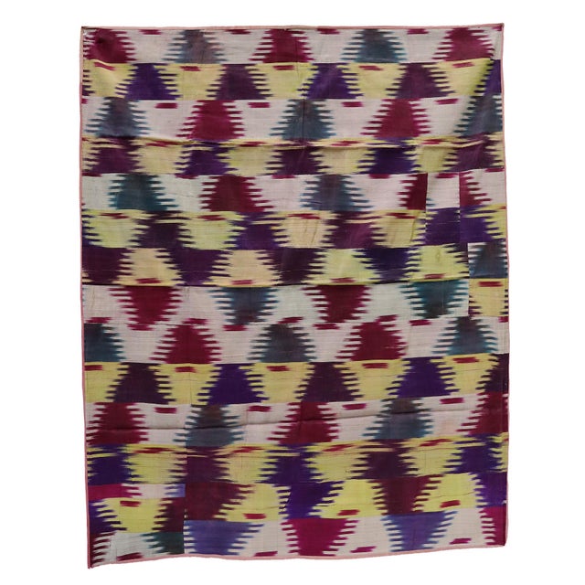 Vintage Uzbek Tribal Silk Ikat Wall Hanging, 1920s For Sale - Image 16 of 16