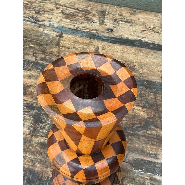 Brown Vintage Geometric Wood Marquetry Vase For Sale - Image 8 of 12