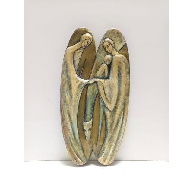 Holy Family Hand-Painted and Hand-Carved Beech Panel, 1960s For Sale - Image 13 of 13