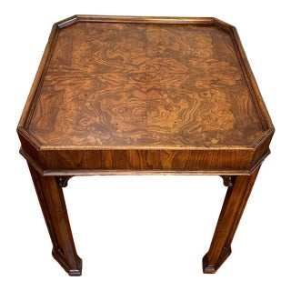 1960s Mid-Century Modern Chinese Chippendale Square Occasional Table With Burl Wood Elm For Sale