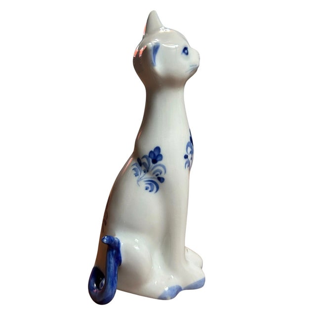 Mid-Century Modern Vintage MCM Andrea by Sadek Porcelain Blue & White Siamese Cat Figurines- Set of 2 For Sale - Image 3 of 7