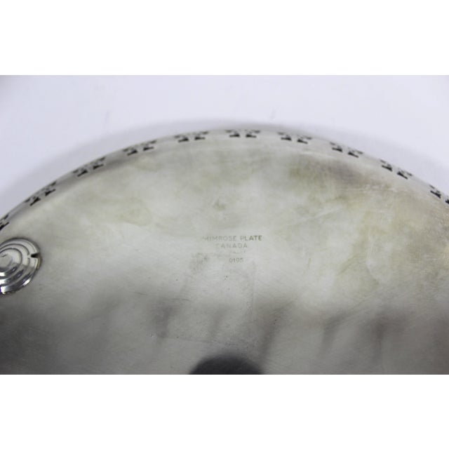 Vintage Large Round Silver Plated Tray With Small Feet Pierced Side Plate Embossed For Sale - Image 6 of 8
