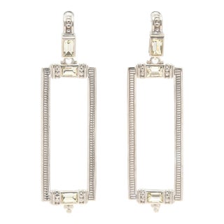 Judith Ripka Dangle Earrings, 18k White Gold & Sterling Silver, Length 2.25 Inch, Pair For Sale