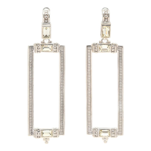 Judith Ripka Dangle Earrings, 18k White Gold & Sterling Silver, Length 2.25 Inch, Pair For Sale