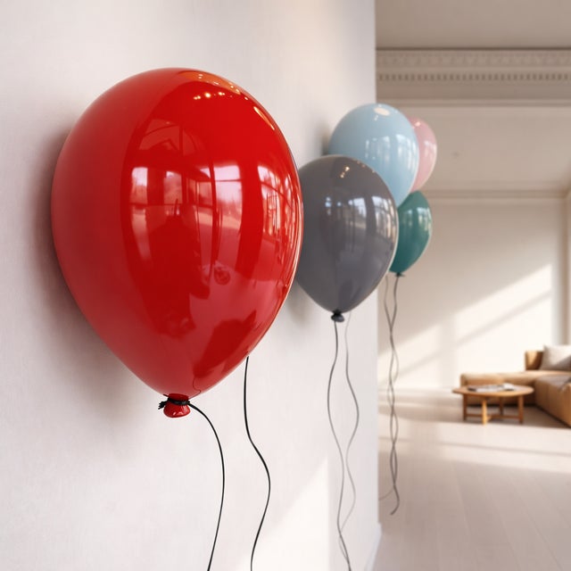 Contemporary Grey Glossy Ceramic Balloon Wall or Ceiling Sculpture For Sale - Image 3 of 12