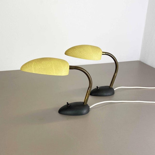 Article: Modernist brass table light set of 2. Origin: Italy Decade: 1950s. This original vintage light set was designed...