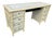Faux Bamboo Hand Painted Blue and Creme Chinoiserie Desk For Sale