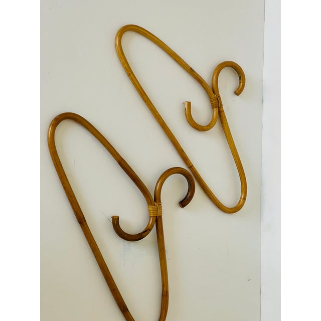 Mid-Century Modern 1960s Pair Vintage Bamboo Rattan Cloth Hangers For Sale - Image 3 of 4