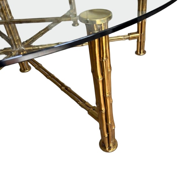 Mid-Century French Coffee Table with Brass Faux Bamboo and Glass Top, 1960s For Sale - Image 4 of 7