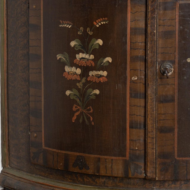 Mid 19th Century Original Hand-Painted Swedish Pine Bowfront Corner Cabinet, Dated 1846 For Sale - Image 5 of 8