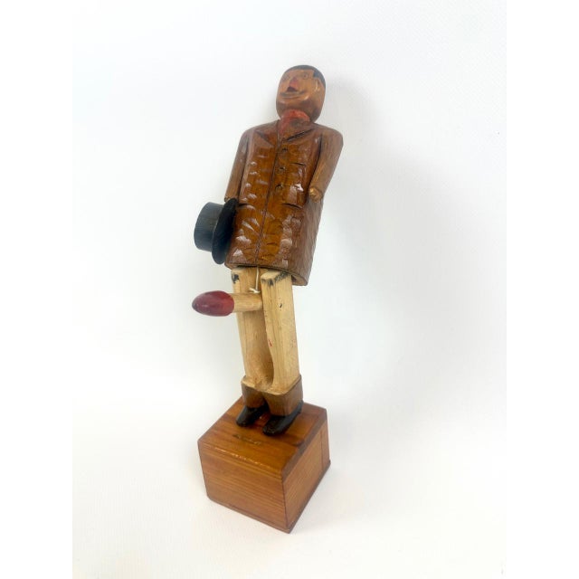 Swedish Wooden Hand Carved Man with Hat Sculpture with Money Box, 1910s For Sale - Image 5 of 12