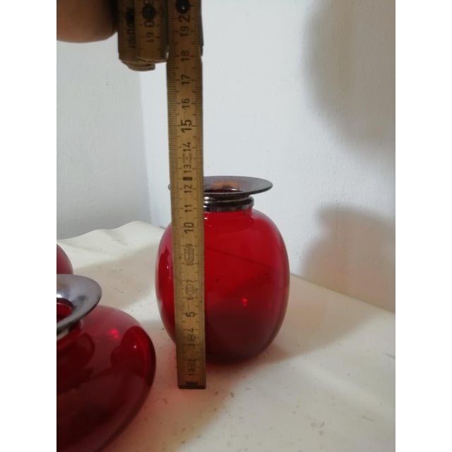 Metal Ruby Red Murano Glass Vases, Italy, 1980s, Set of 3 For Sale - Image 7 of 10