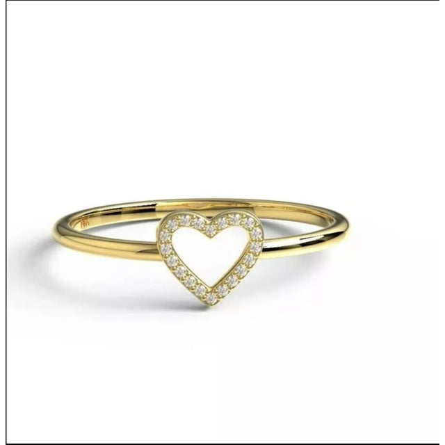 Diamond Heart 14k Solid Gold Heart Stacking Ring Size 7 For Sale - Image 4 of 8