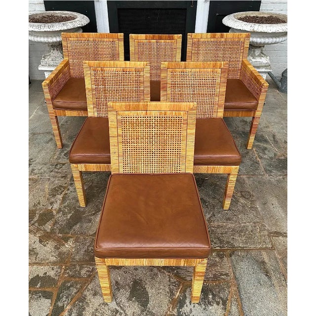 Absolutely stunning set of 6 Bielecky Brothers, Inc. rattan dining chairs designed by Billy Baldwin in the mid to late...