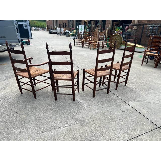 Early 20th Century Rush Seating Ladderback Chairs - Set of 4 For Sale - Image 4 of 8