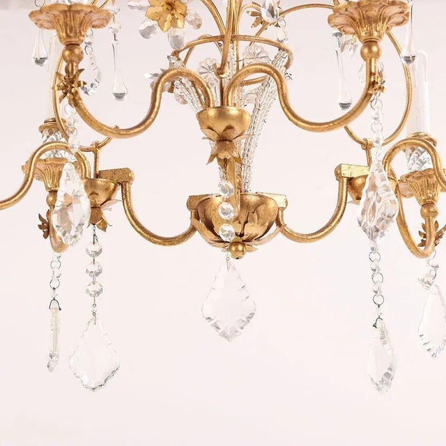 Traditional Vintage French Bagues Manner Gilt Iron and Crystal Chandelier For Sale - Image 3 of 5