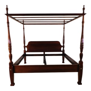 Link-Taylor Solid Mahogany Standard King Plantation Canopy Bed For Sale