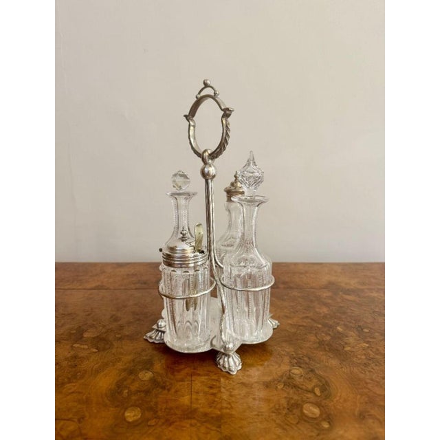 Glass Antique Edwardian Silver-Plated Cruet Set, 1900s, Set of 5 For Sale - Image 7 of 9