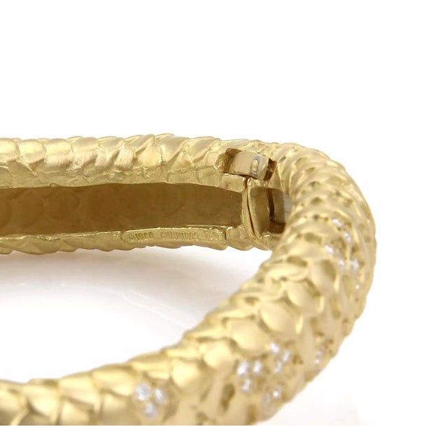 Angela Cummings Diamond 18k Yellow Gold Scale Design Wave Bangle Bracelet For Sale - Image 4 of 5