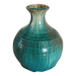 Vintage Hand Thrown California Studio Pottery Bud Vase in Turquoise Teal Glaze For Sale