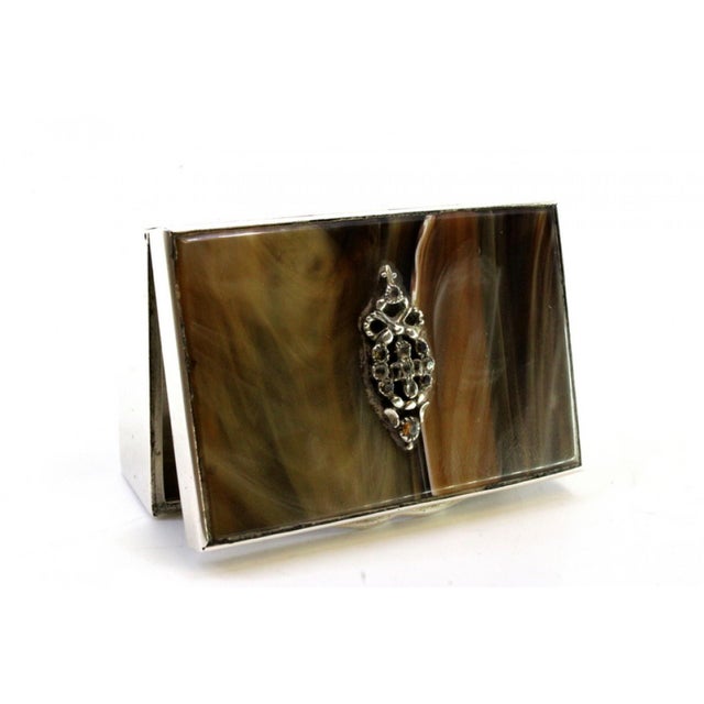 Silver Box with Hinged Lid and Marble For Sale - Image 4 of 8