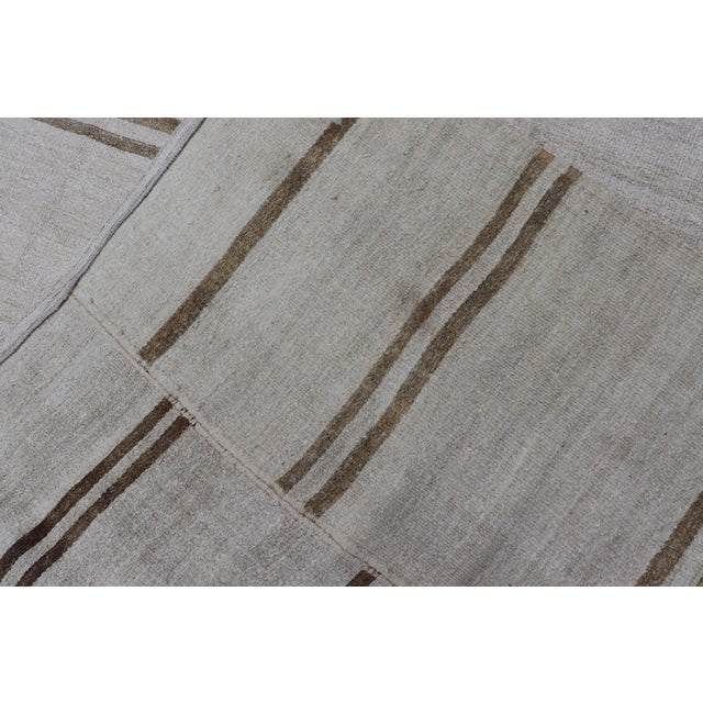Large Vintage Paneled Kilim Flat-Weave Stripe in Neutral Tones of Cream & Brown 12'2 X 14'8 For Sale - Image 12 of 12