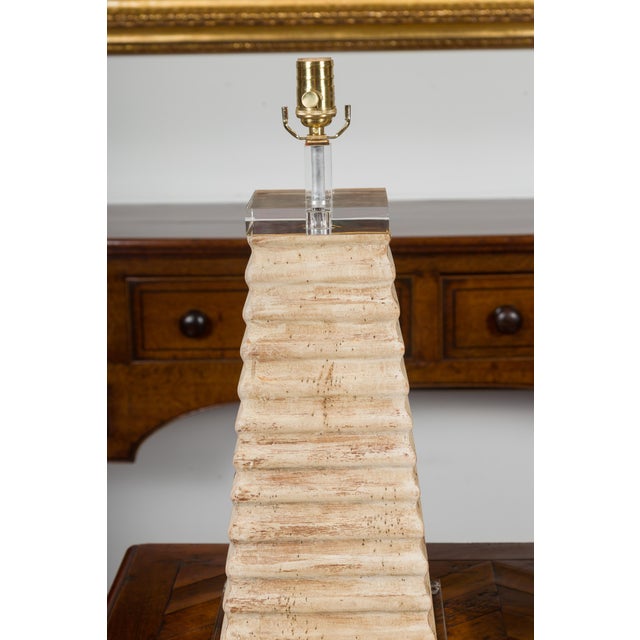 Pair of Italian Midcentury Pyramidal Shaped Fragment Table Lamps with Lucite For Sale In Atlanta - Image 6 of 11