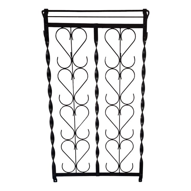 Mid-Century Wall-Mounted Wrought Iron Coat and Hat Rack, 1960s For Sale
