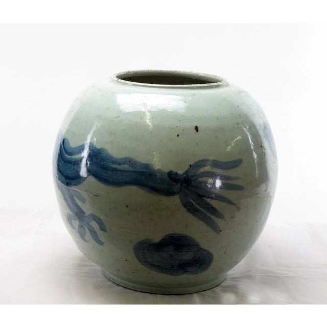 2010s Chinese Round Blue & White Porcelain Dragon Vase For Sale - Image 5 of 6