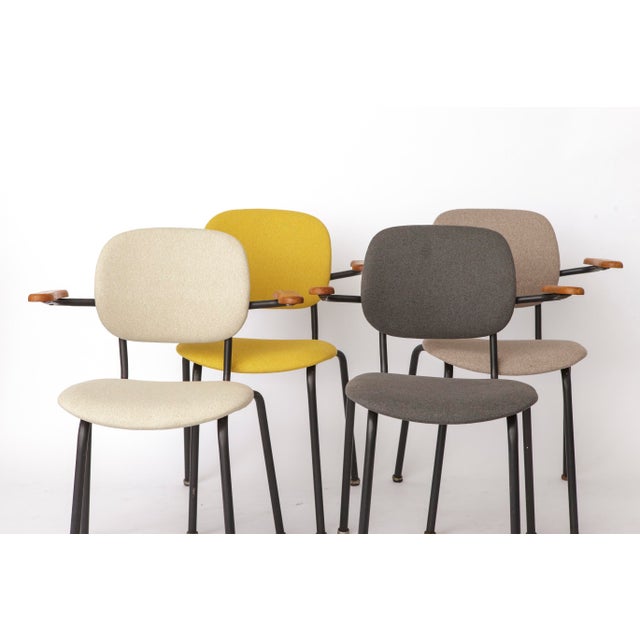 Vintage German Armchairs in Metal Frame with Wood Arms, 1950s, Set of 4 For Sale - Image 3 of 10