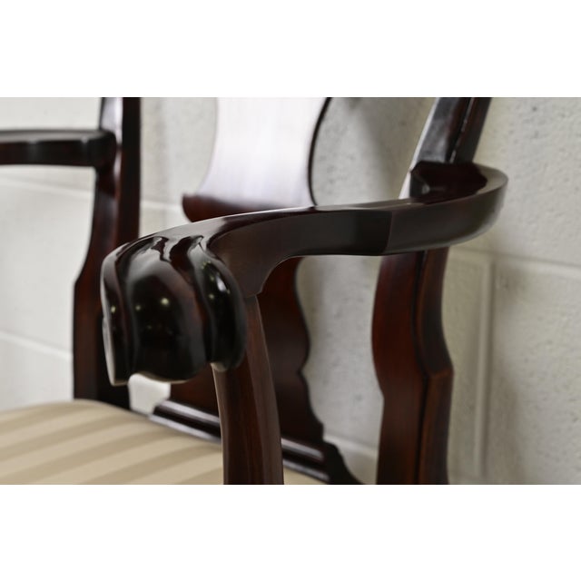 Wood Stickley Queen Anne Carved Solid Mahogany Armchairs, Pair For Sale - Image 7 of 13