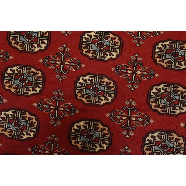 Textile Bokhara Rug 4’1” X 6’4” Red Wool Tribal Hand-Knotted Oriental Carpet For Sale - Image 7 of 11
