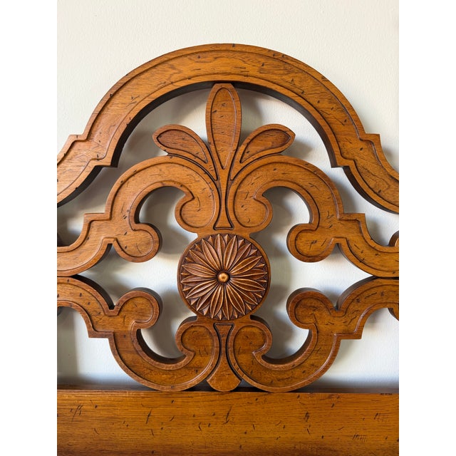 1970s Vintage Thomasville Spanish Mediterranean Carved Wood Queen Headboard For Sale - Image 5 of 12