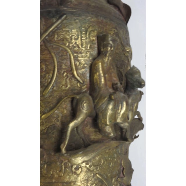 Bronze Late 18th Century Bronze Repousse Lamp Water Buffalo With Riders For Sale - Image 8 of 10