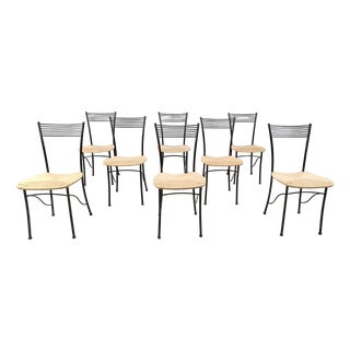 Vintage Italian Bistro and Papercord Dining Chairs, 1980s, Set of 8 For Sale